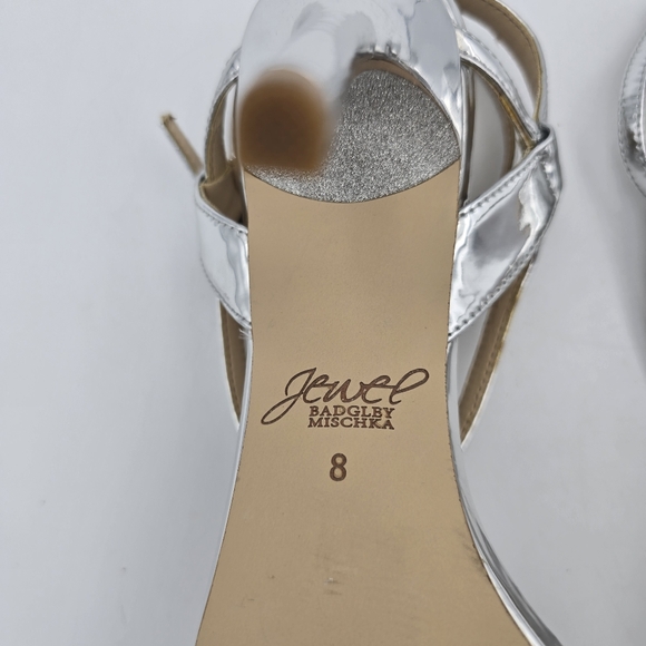 Jewel Badgley Mishka Kiki Ankle Strap Heeled Sandals, Silver, Women's Size 8 - Picture 12 of 16